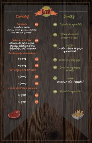 Menú beef comida